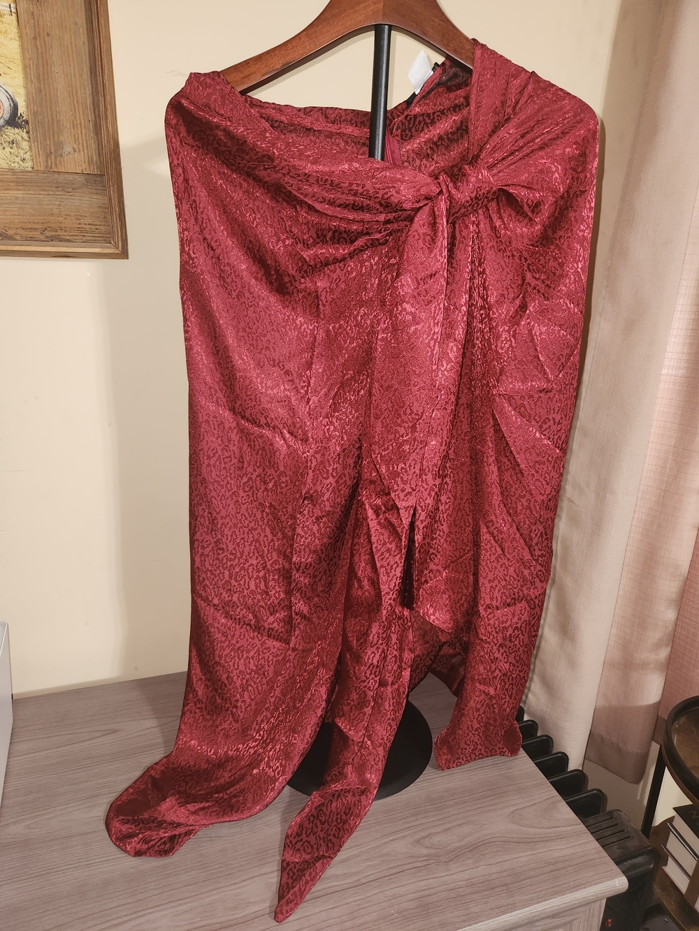 NWOT VENUS Burgundy Midi Skirt with Knot Detail